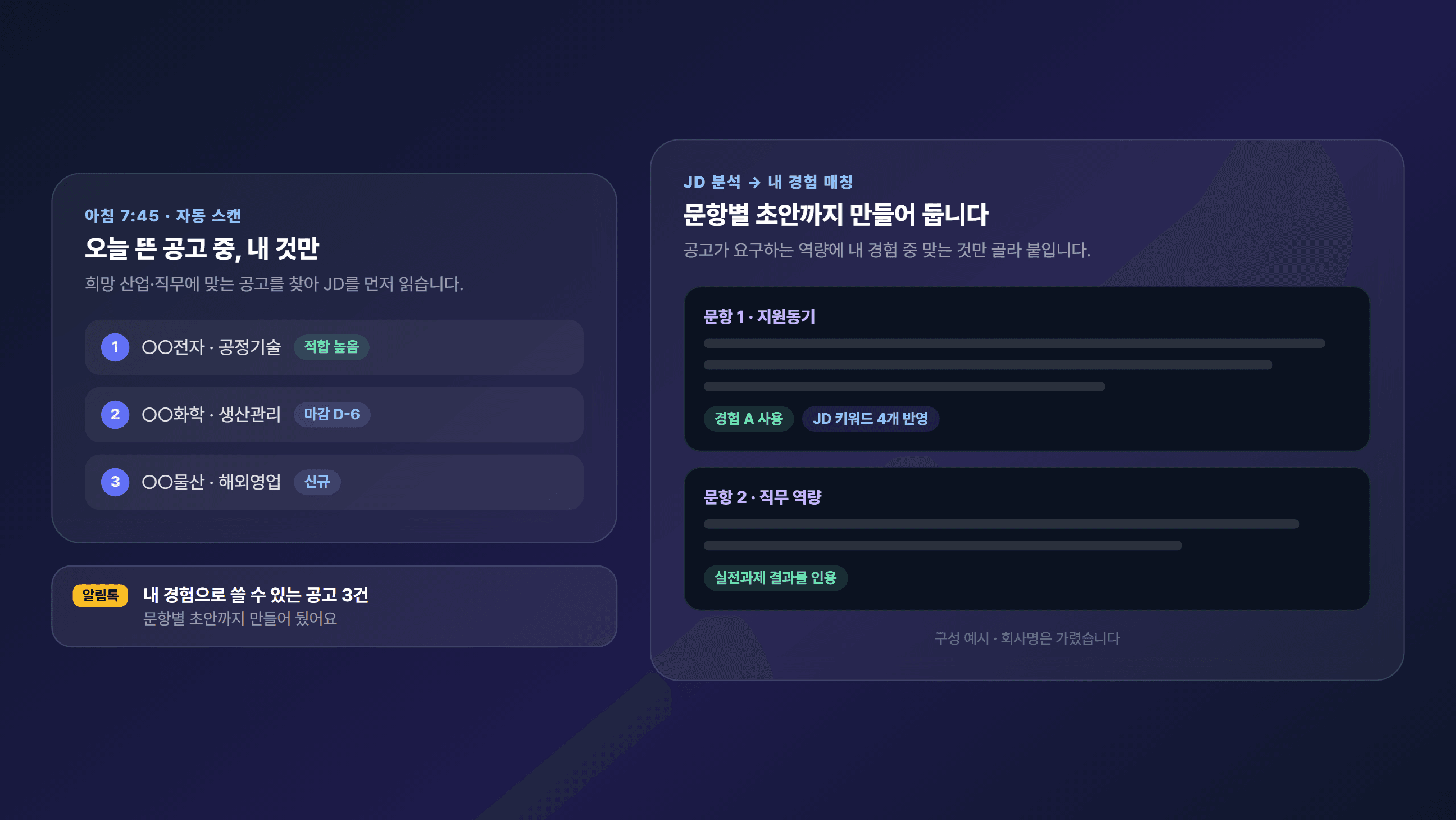 자소서 채용공고 맞춤 자동화가 보내는 공고 목록과 문항별 초안